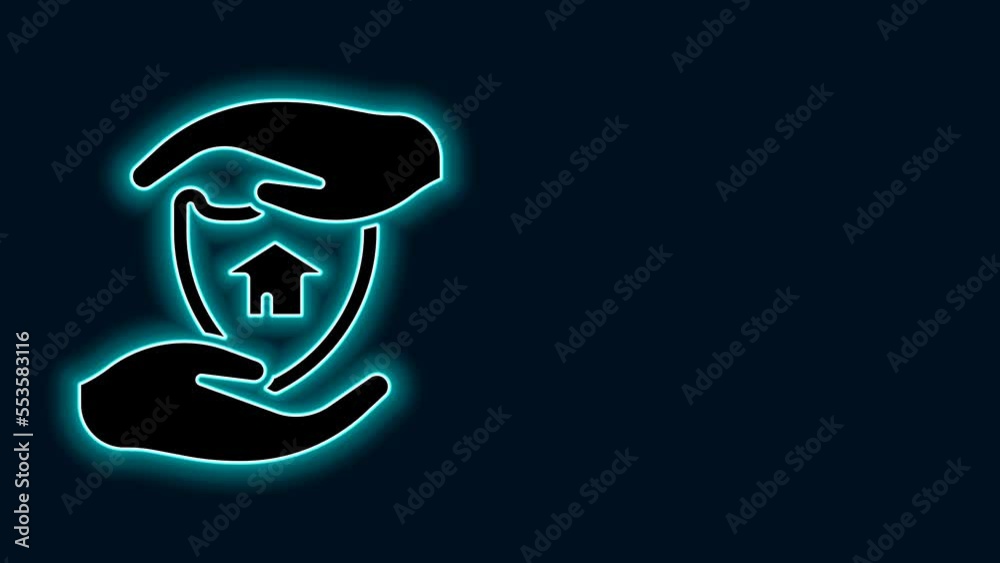 Glowing neon line House with shield icon isolated on black background. Insurance concept. Security, safety, protection, protect concept. 4K Video motion graphic animation Glowing neon line House with shield icon isolated on black background. Insurance concept. Security, safety, protection, protect concept. 4K Video motion graphic animation