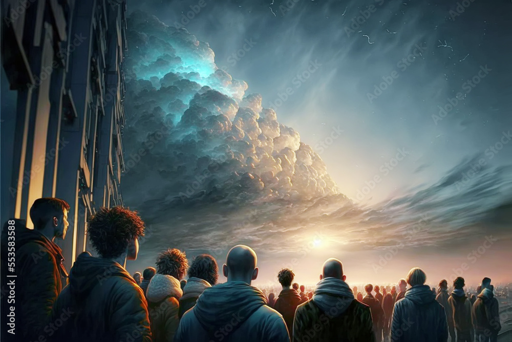 crowd of people looking at the sky Stock Illustration | Adobe Stock