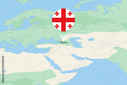 Map illustration of Georgia with the flag. Cartographic illustration of Georgia and neighboring countries.