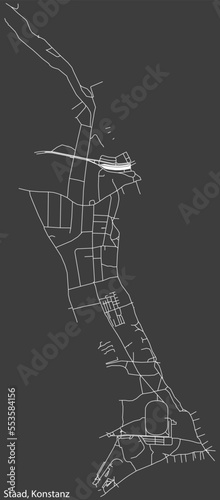 Detailed negative navigation white lines urban street roads map of the STAAD QUARTER of the German town of KONSTANZ, Germany on dark gray background photo