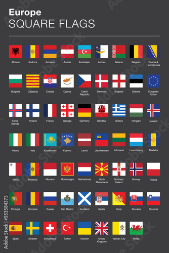 Square flags of Europe | Icon vector set | includes all country flags and a selection of regional/cultural flags