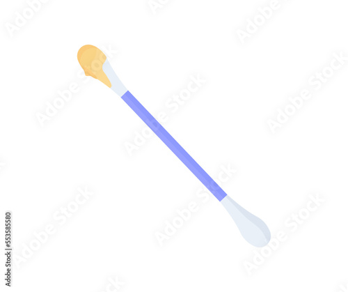 Earwax on the stick. Ear cleaning swab. Ear cleaning with cotton swab logo design. Earwax on the plastic spins the ears vector design and illustration.