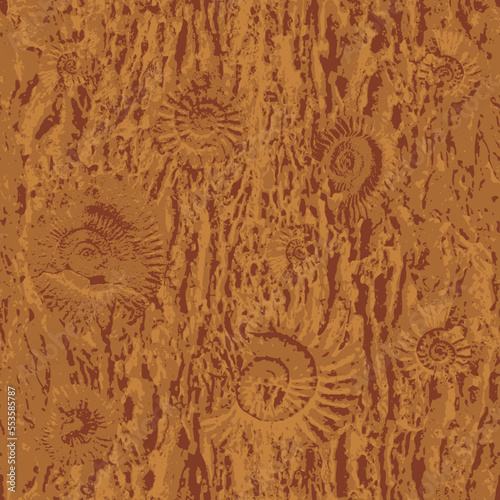 vector seamless pattern background with sea stone texture with imprints of shells of ancient ammonite shells. Suitable for wallpaper design, wrapping paper, fabric