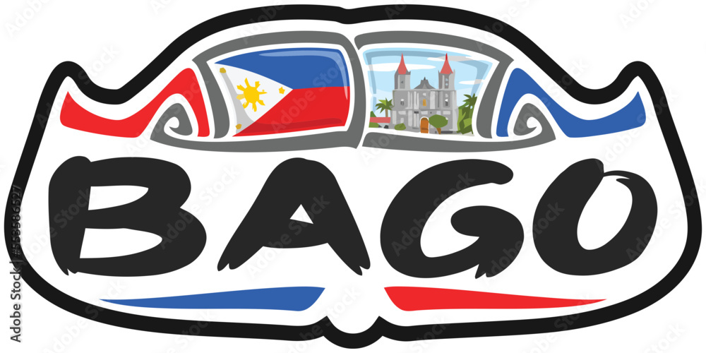 Bago Philippines Flag Travel Souvenir Sticker Skyline Landmark Logo Badge Stamp Seal Emblem Coat of Arms Vector Illustration SVG EPS