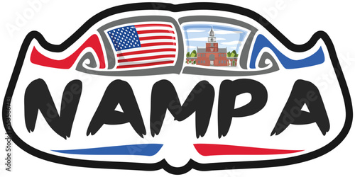 Nampa USA United States Flag Travel Souvenir Sticker Skyline Landmark Logo Badge Stamp Seal Emblem Coat of Arms Vector Illustration SVG EPS