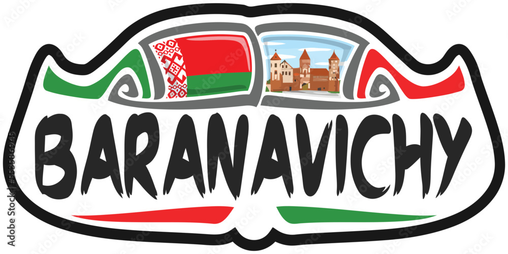 Baranavichy Belarus Flag Travel Souvenir Sticker Skyline Landmark Logo Badge Stamp Seal Emblem Coat of Arms Vector Illustration SVG EPS