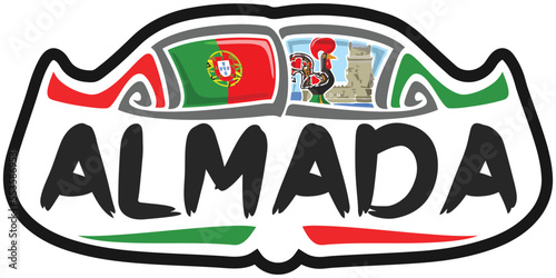 Almada Portugal Flag Travel Souvenir Sticker Skyline Landmark Logo Badge Stamp Seal Emblem Coat of Arms Vector Illustration SVG EPS