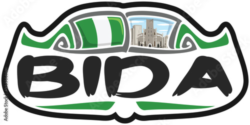 Bida Nigeria Flag Travel Souvenir Sticker Skyline Landmark Logo Badge Stamp Seal Emblem Coat of Arms Vector Illustration SVG EPS photo