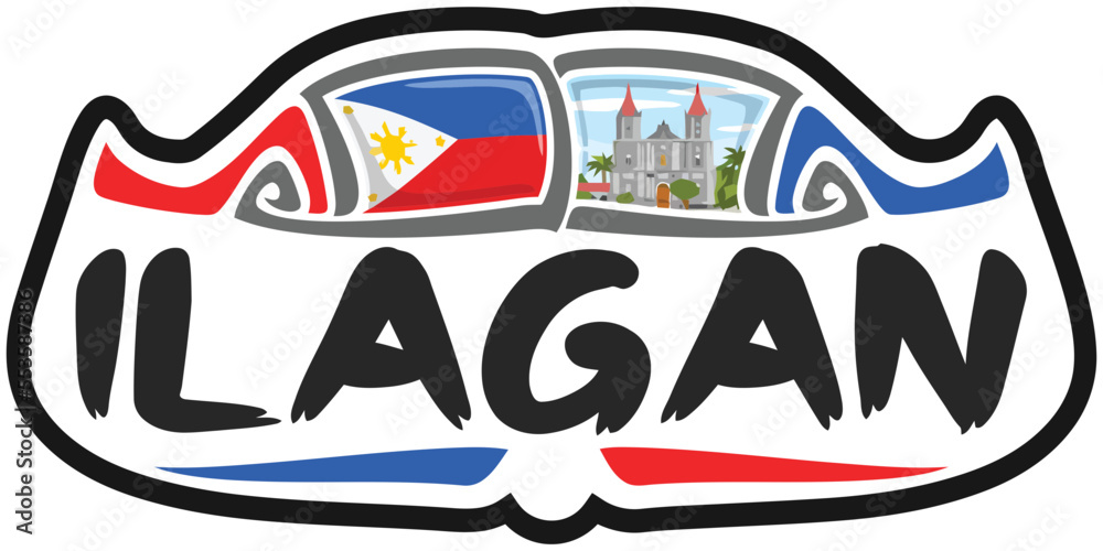 Ilagan Philippines Flag Travel Souvenir Sticker Skyline Landmark Logo Badge Stamp Seal Emblem Coat of Arms Vector Illustration SVG EPS