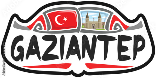 Gaziantep Turkey Flag Travel Souvenir Sticker Skyline Landmark Logo Badge Stamp Seal Emblem Coat of Arms Vector Illustration SVG EPS