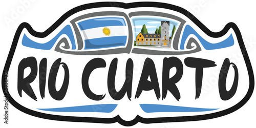 Rio Cuarto Argentina Flag Travel Souvenir Sticker Skyline Landmark Logo Badge Stamp Seal Emblem Coat of Arms Vector Illustration SVG EPS