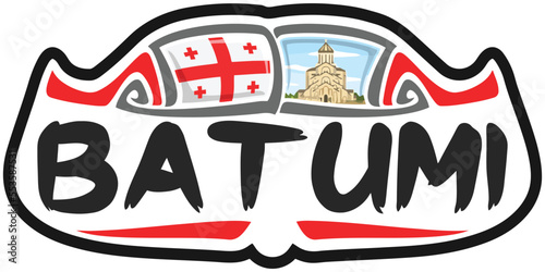 Batumi Georgia Flag Travel Souvenir Sticker Skyline Landmark Logo Badge Stamp Seal Emblem Coat of Arms Vector Illustration SVG EPS