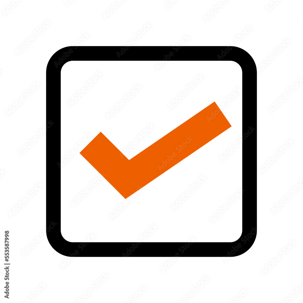 Orange checkbox icon. Check mark. Vector. Orange checkbox icon. Check mark. Vector.