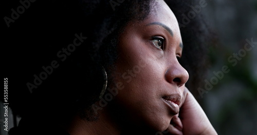 Papier peint Contemplative African woman thinking, close-up black person face thoughtful