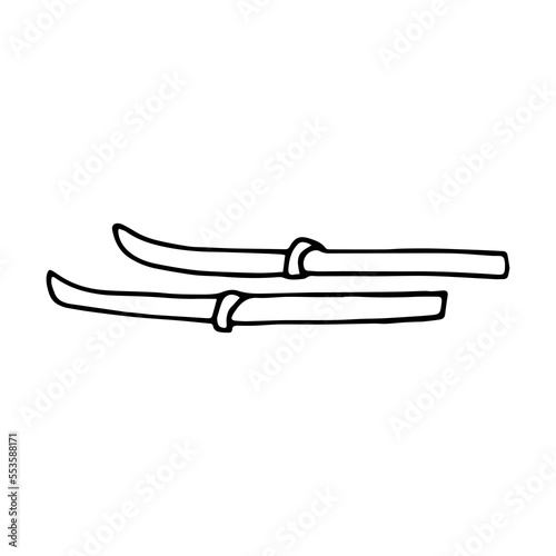 Ski doodle style vector illustration isolated on white background