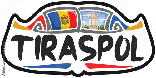 Tiraspol Moldova Flag Travel Souvenir Sticker Skyline Landmark Logo Badge Stamp Seal Emblem Coat of Arms Vector Illustration SVG EPS photo