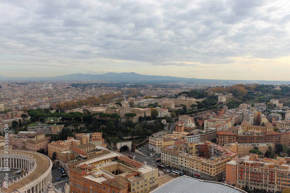 Obraz premium Saint Peter's Basilica, Vatican City. Italy.Panoramic views of the city of Rome from the dome of Saint Peter's Basilica