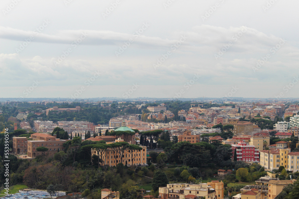 Saint Peter's Basilica, Vatican City. Italy.Panoramic views of the city of Rome from the dome of Saint Peter's Basilica