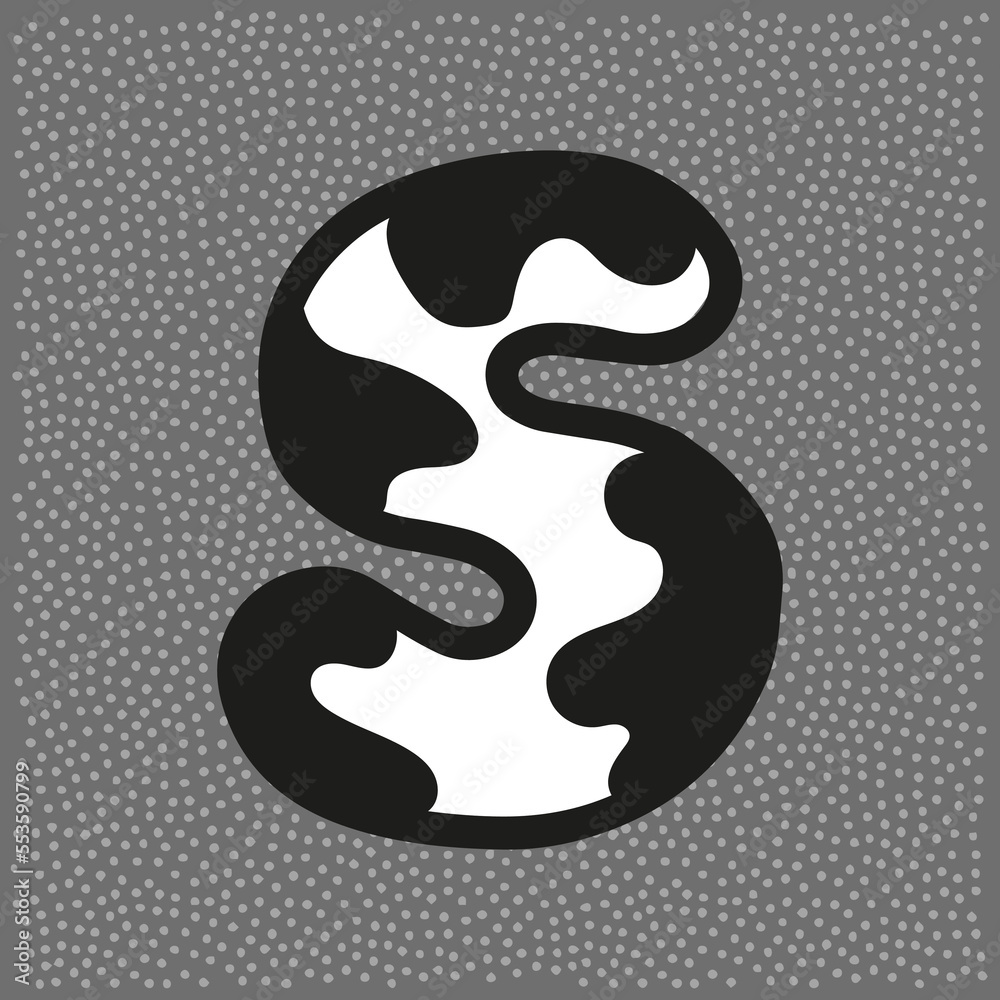 Cow style alphabet with black spots, letter S