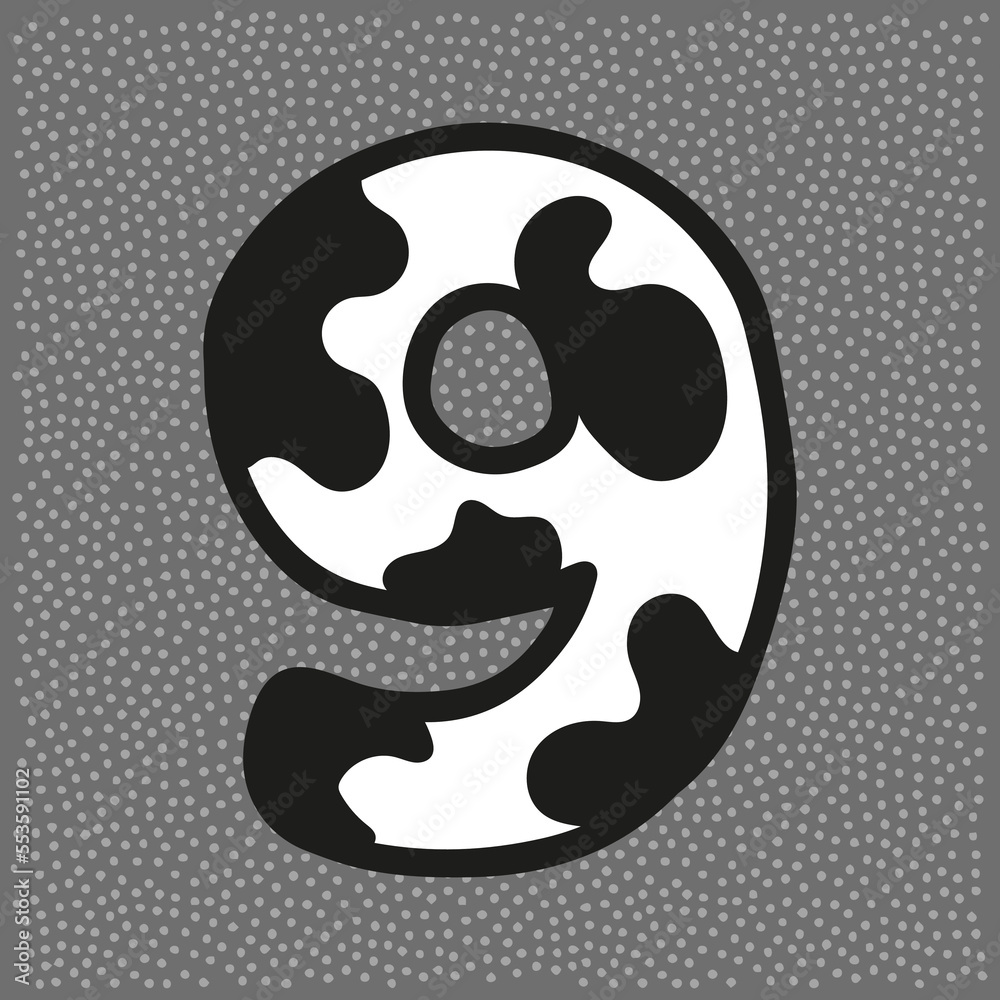Cow style alphabet with black spots, namber 9 Cow style alphabet with black spots, namber 9