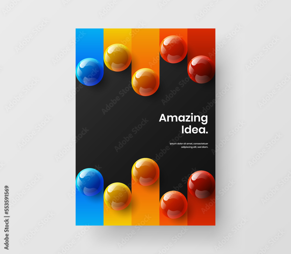 Clean 3D spheres book cover template. Minimalistic presentation design vector layout.