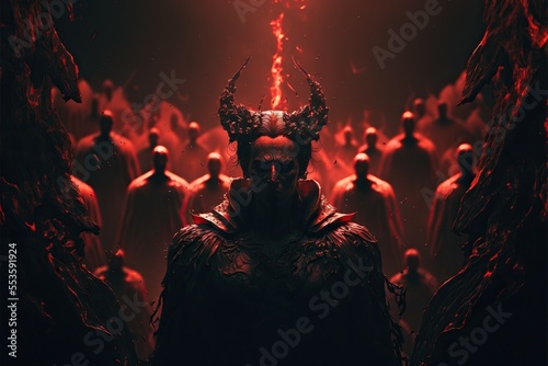 A sea of red filled with demons and angels in pain and anguish Fototapet