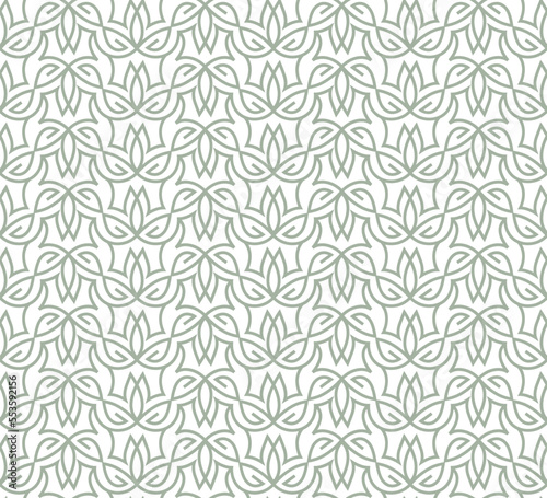 Vector seamless pattern with geometric curved elements, abstract floral ornament