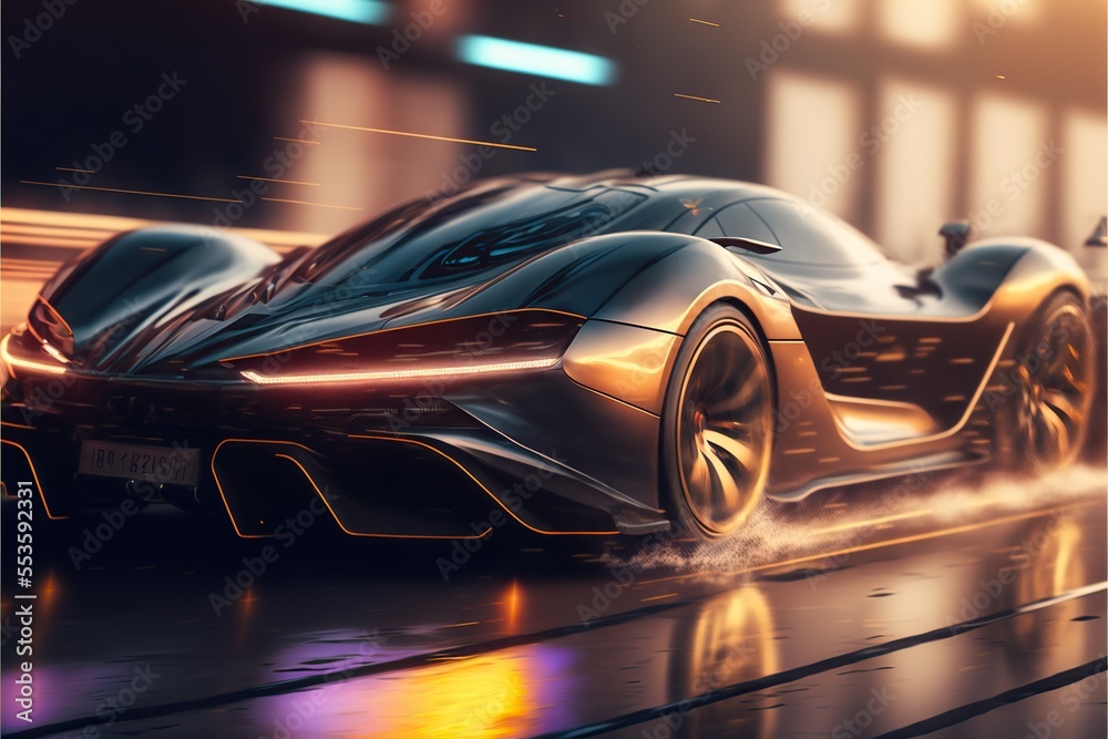 Futuristic car model concept in motion Futuristic car model concept in motion