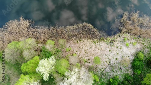 Reflection of the sky in the lake. View from a drone. photo