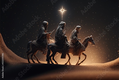 The three wise men. Christmas nativity scene concept art.