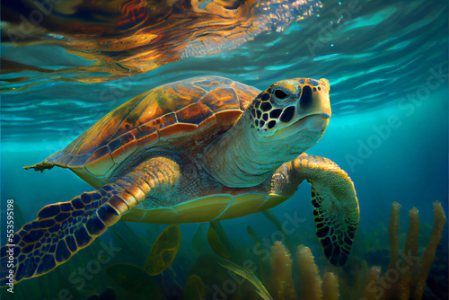 Sea turtle swimming © August