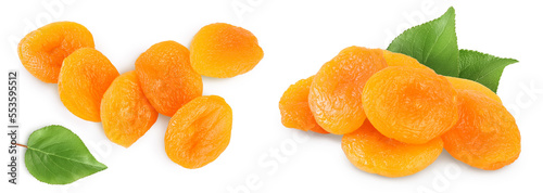 Dried apricots isolated on white background and full depth of field. Top view. Flat lay