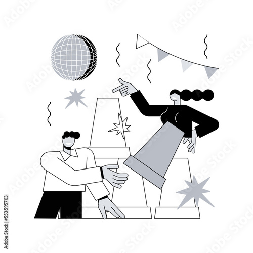 Party game abstract concept vector illustration. Party time, family fun, friends meeting, time together, tabletop and board game ideas, play online, guests entertainment abstract metaphor.