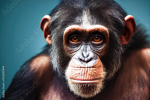 Studio portrait of chimpanzee (Generative AI) © Robert Kneschke