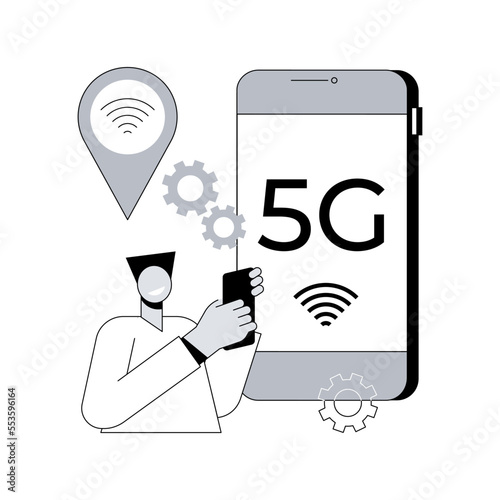 Mobile phones 5G network abstract concept vector illustration. Mobile phone communication, modern smartphone, 5G technology, fast internet connection, network coverage provider abstract metaphor.