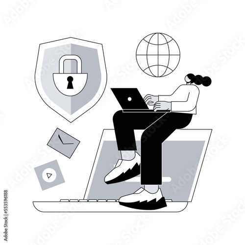 Digital ethics and privacy abstract concept vector illustration. Digital mediums behavior, internet privacy violation, secure online data protection, user information gained abstract metaphor.