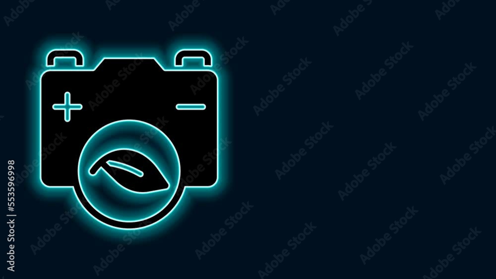Glowing neon line Eco nature leaf and battery icon isolated on black background. Energy based on ecology saving concept. 4K Video motion graphic animation Glowing neon line Eco nature leaf and battery icon isolated on black background. Energy based on ecology saving concept. 4K Video motion graphic animation