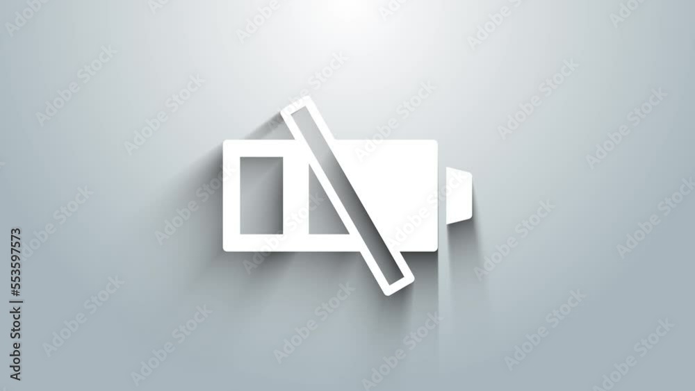 White Battery charge level indicator icon isolated on grey background. 4K Video motion graphic animation White Battery charge level indicator icon isolated on grey background. 4K Video motion graphic animation