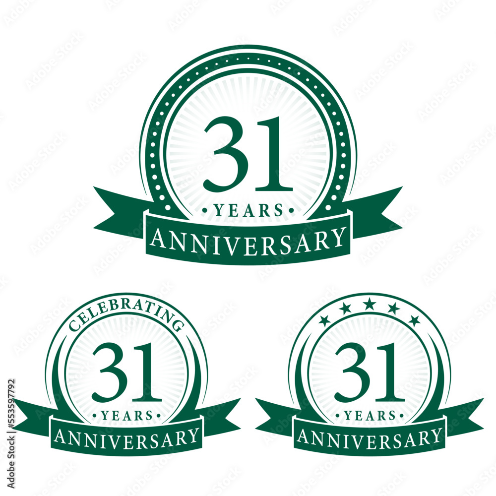 31 years anniversary logo collections. Set of 31st Anniversary design template. Vector and illustration.
31 years anniversary logo collections. Set of 31st Anniversary design template. Vector and illustration.