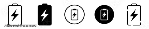 Conjunto de iconos de batería. Almacenador de energía. Concepto de cargar batería. Ilustración vectorial