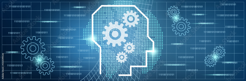 Artificial intelligence, digital mind vector concept illustration. Web banner, header design template