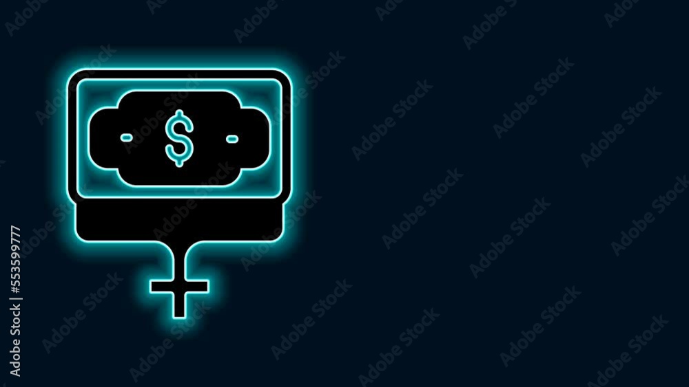 Glowing neon line Money growth woman icon isolated on black background. Income concept. Business growth. Investing, savings and managing money concept. 4K Video motion graphic animation Glowing neon line Money growth woman icon isolated on black background. Income concept. Business growth. Investing, savings and managing money concept. 4K Video motion graphic animation