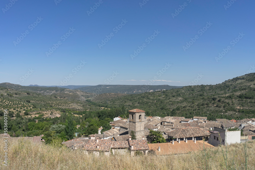 Views of the village of Budia, from a viewpoint. It is located in the lands of the alcarria, Guadalajara in a day of intense summer heat.