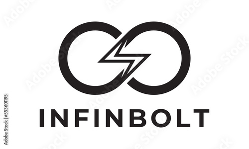 lightning with infinity logo. flash energy bolt outline style concept icon vector illustration.