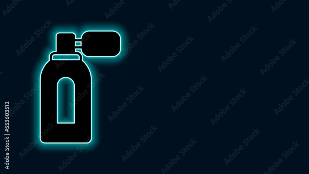 Glowing neon line Aftershave bottle with atomizer icon isolated on black background. Cologne spray icon. Male perfume bottle. 4K Video motion graphic animation Glowing neon line Aftershave bottle with atomizer icon isolated on black background. Cologne spray icon. Male perfume bottle. 4K Video motion graphic animation