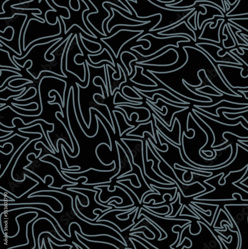 Abstract doodle drawing with brown on black background.Seamless pattern.