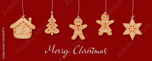 Christmas gingerbread cookies design. Merry Christmas banner  cards or background  design template.