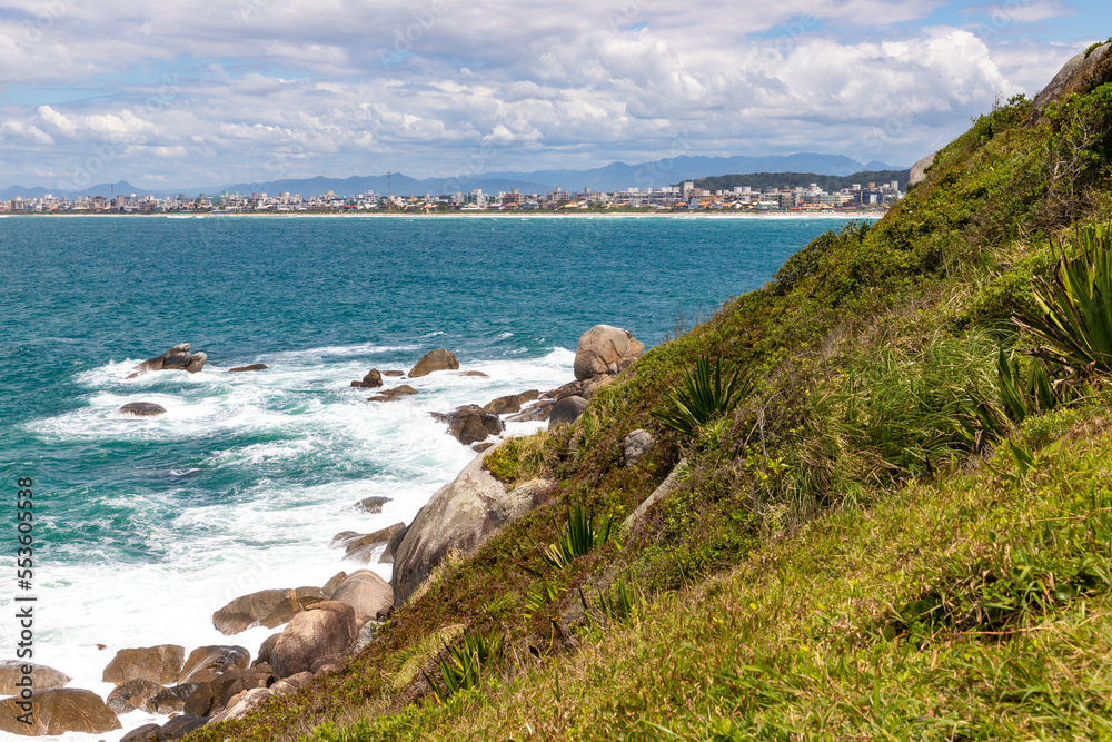 Vegetation and waves with Canto Grande beach in background