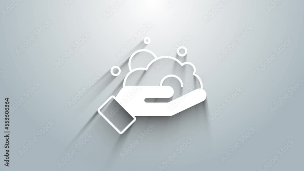 White Shaving gel foam on hand icon isolated on grey background. Shaving cream. 4K Video motion graphic animation White Shaving gel foam on hand icon isolated on grey background. Shaving cream. 4K Video motion graphic animation