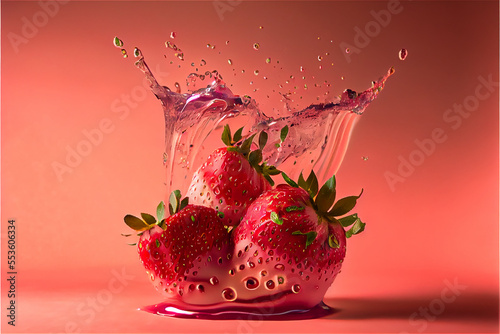 strawberries falling into a...